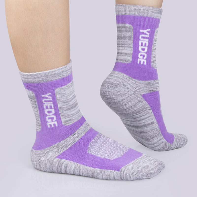 YUEDGE Women's Outdoor Hiking Socks Moisture Wicking Cotton Cushioned Crew Athletic Socks Padded Boot Socks For Women Size 9-12, Mulitcolor, 5 Pairs - Image 5